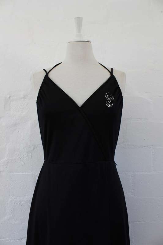 VINTAGE BLACK HALTERNECK RHINESTONE COCKTAIL DRESS - SIZE 10