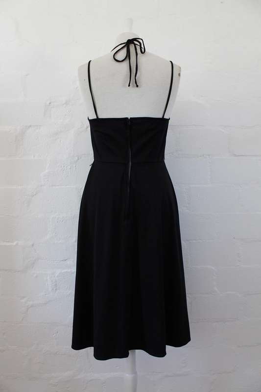 VINTAGE BLACK HALTERNECK RHINESTONE COCKTAIL DRESS - SIZE 10