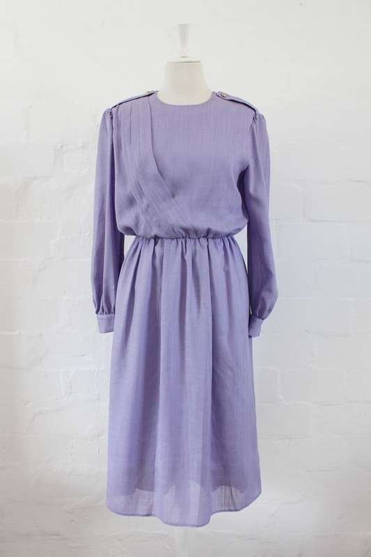 VINTAGE PURPLE LILAC LONG SLEEVE DAY DRESS - SIZE 10