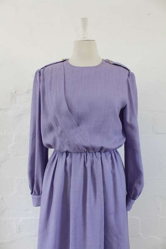 VINTAGE PURPLE LILAC LONG SLEEVE DAY DRESS - SIZE 10
