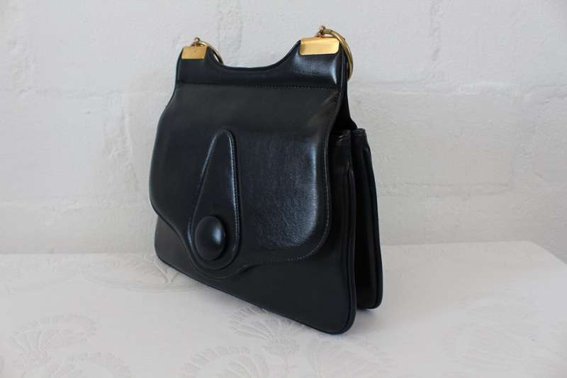 VINTAGE NAVY VINYL FAUX LEATHER HANDBAG BAG PURSE