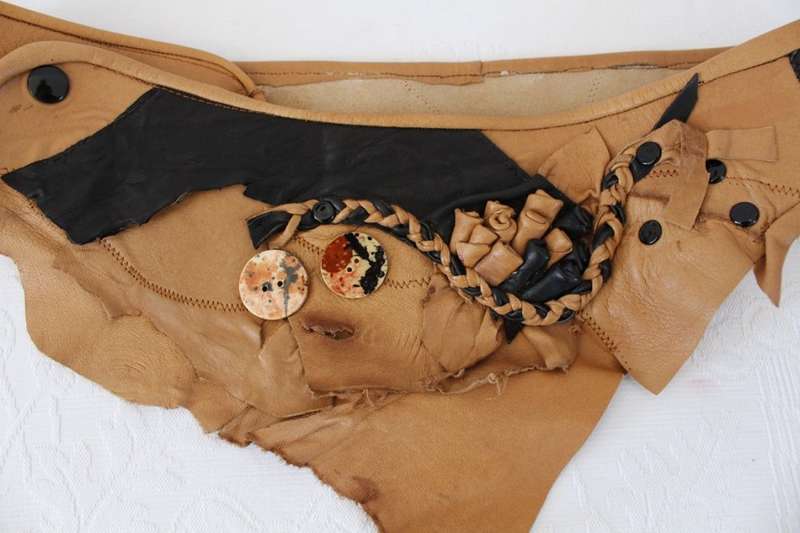 VINTAGE TAN BROWN GENUINE LEATHER PATCHWORK BELT