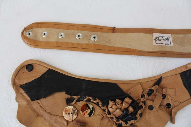 VINTAGE TAN BROWN GENUINE LEATHER PATCHWORK BELT