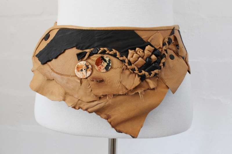 VINTAGE TAN BROWN GENUINE LEATHER PATCHWORK BELT