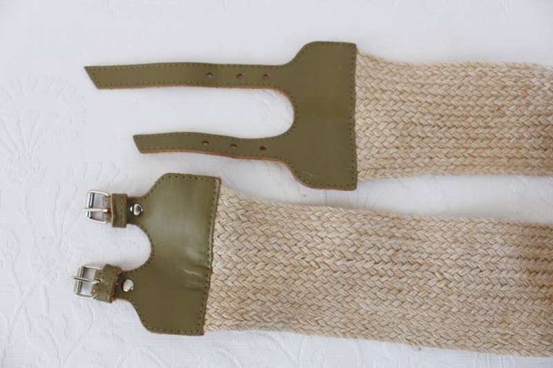 VINTAGE WOVEN STRAW GENUINE LEATHER GREEN BELT