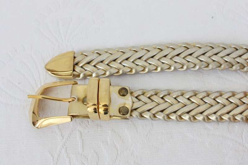 VINTAGE GOLD WOVEN PLAITED FAUX LEATHER BELT