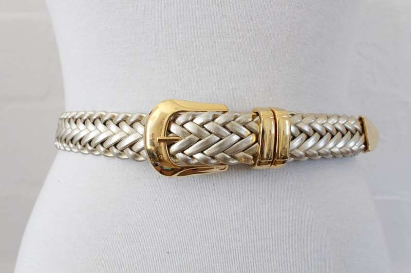 VINTAGE GOLD WOVEN PLAITED FAUX LEATHER BELT