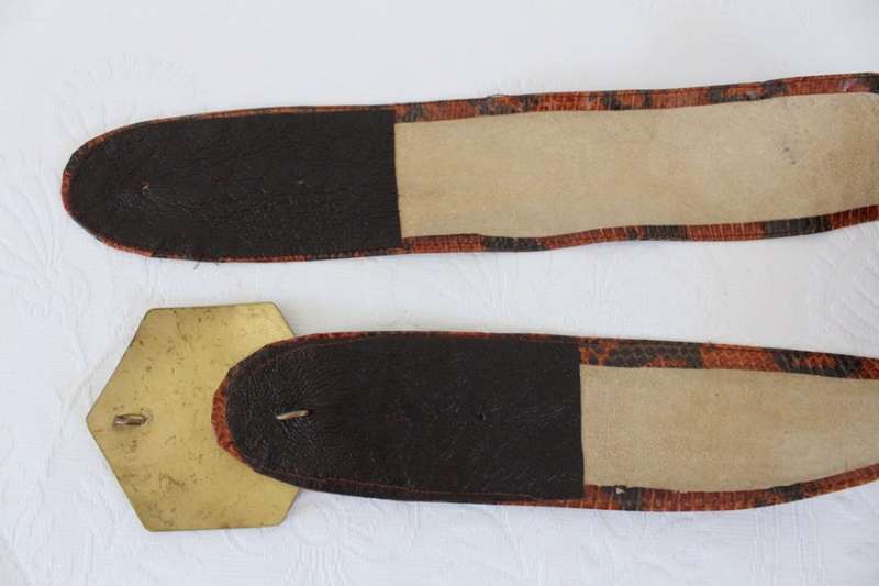 *GENUINE SNAKE SKIN* VINTAGE LEATHER BROWN WIDE BELT WITH BRASS BUCKLE