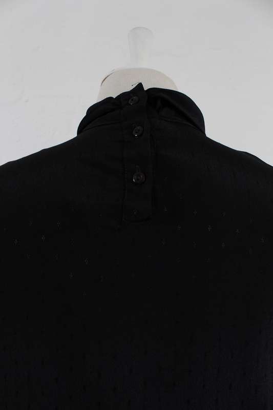 VINTAGE BLACK PRINTED POLO NECK LONG SLEEVE BLOUSE TOP SHIRT - SIZE 10