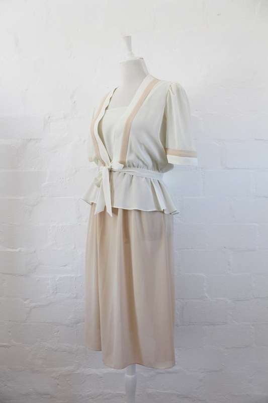 VINTAGE CREAM TWO PIECE TOP DRESS SET - SIZE 10