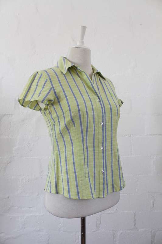 *SALE - 50% OFF!* *POLO* DESIGNER GREEN STRIPED SHORT SLEEVE SHIRT BLOUSE TOP - SIZE 10