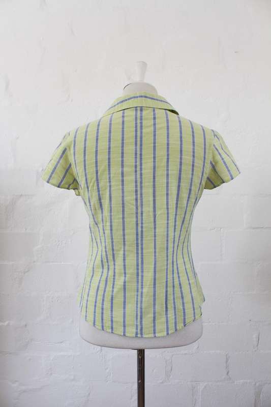 *SALE - 50% OFF!* *POLO* DESIGNER GREEN STRIPED SHORT SLEEVE SHIRT BLOUSE TOP - SIZE 10