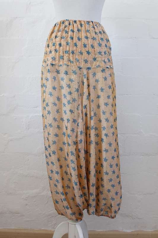 100% SILK INDIAN PRINTED WIDE LEG HAREM PANTS - SIZE M