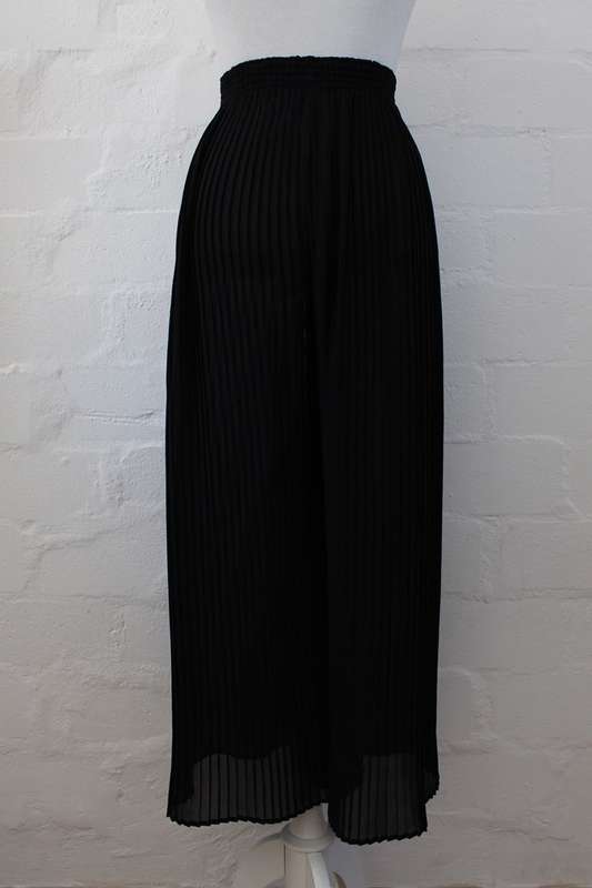 VINTAGE BLACK PLEATED WIDE LEG PANTS TROUSERS - SIZE L