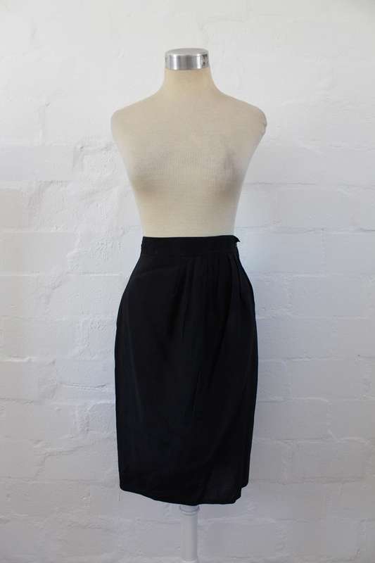 VINTAGE BLACK CROSS-OVER WRAP HIGH WAIST SKIRT - SIZE 8