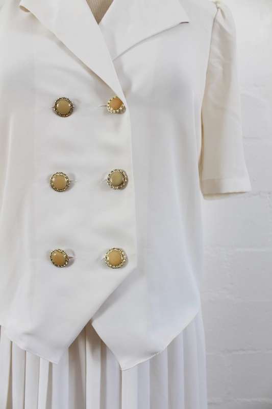 VINTAGE CREAM TWO PIECE BLOUSE PLEATED SKIRT SET - SIZE 8