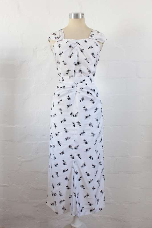VINTAGE WHITE BLACK COACH PRINT TWO PIECE TOP SKIRT SET - SIZE 8