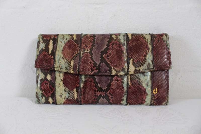 *CHARLES JOURDAN PARIS* GENUINE SNAKE SKIN DESIGNER VINTAGE CLUTCH BAG PURSE