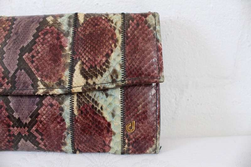*CHARLES JOURDAN PARIS* GENUINE SNAKE SKIN DESIGNER VINTAGE CLUTCH BAG PURSE