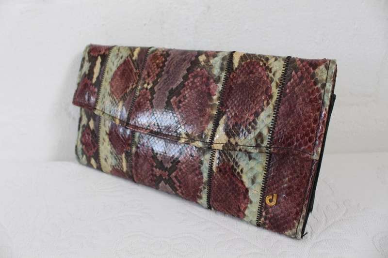 *CHARLES JOURDAN PARIS* GENUINE SNAKE SKIN DESIGNER VINTAGE CLUTCH BAG PURSE
