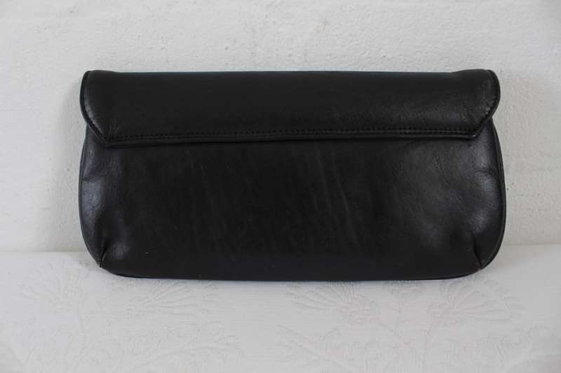 GENUINE LEATHER VINTAGE BLACK CLUTCH BAG HANDBAG PURSE