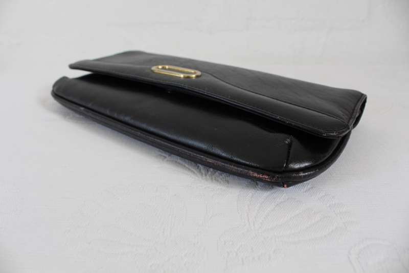 GENUINE LEATHER VINTAGE BLACK CLUTCH BAG HANDBAG PURSE