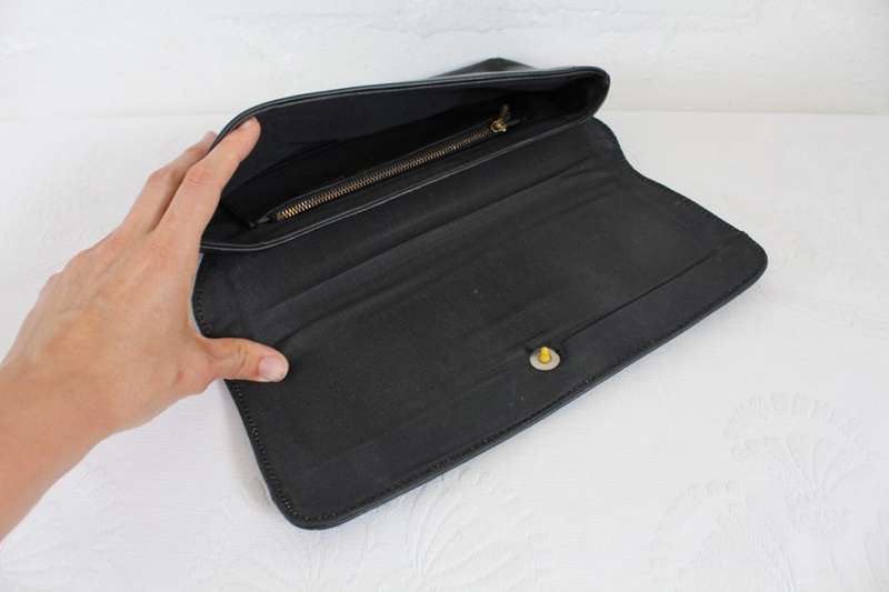 GENUINE LEATHER VINTAGE BLACK CLUTCH BAG HANDBAG PURSE