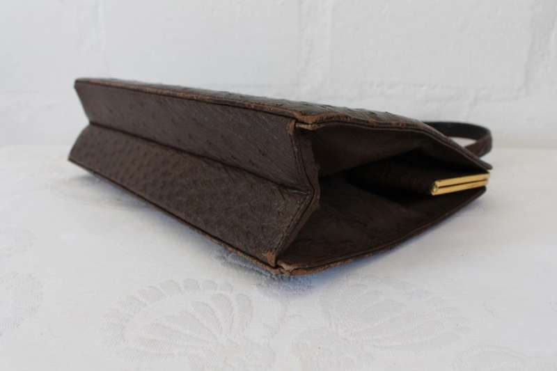 *GENUINE OSTRICH SKIN* VINTAGE BROWN LEATHER KELLY BAG HANDBAG PURSE