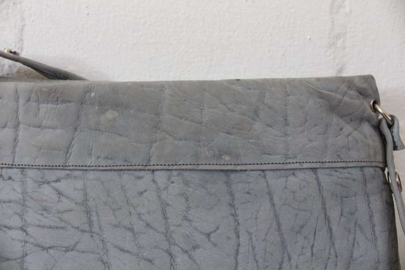 *GENUINE BUFFALO SKIN* VINTAGE GREY LEATHER SHOULDER BAG HANDBAG