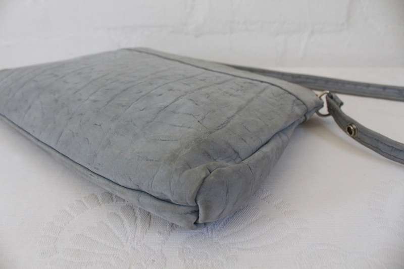 *GENUINE BUFFALO SKIN* VINTAGE GREY LEATHER SHOULDER BAG HANDBAG