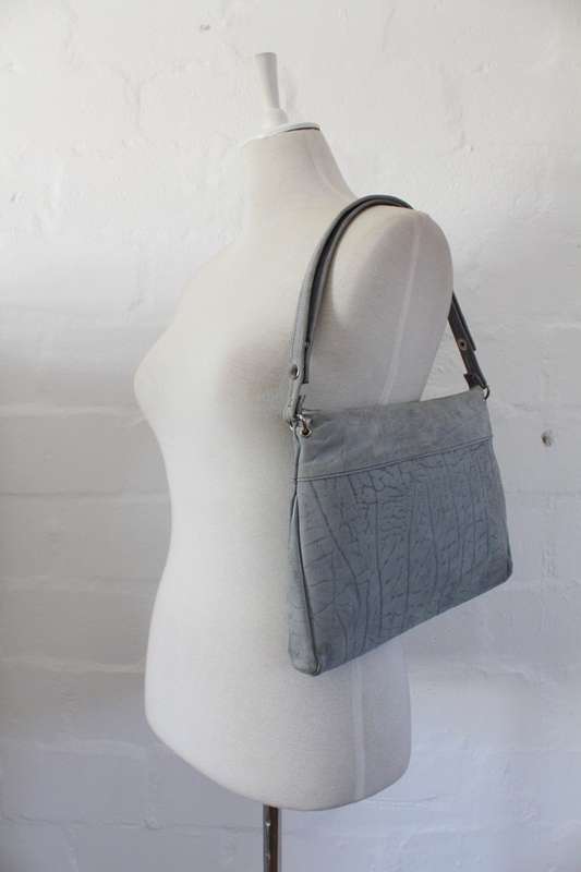 *GENUINE BUFFALO SKIN* VINTAGE GREY LEATHER SHOULDER BAG HANDBAG