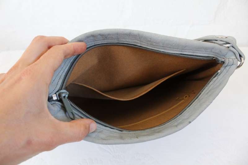 *GENUINE BUFFALO SKIN* VINTAGE GREY LEATHER SHOULDER BAG HANDBAG