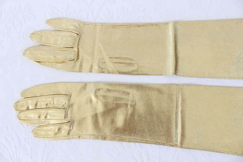 VINTAGE GOLD FABRIC LONG OPERA GLOVES