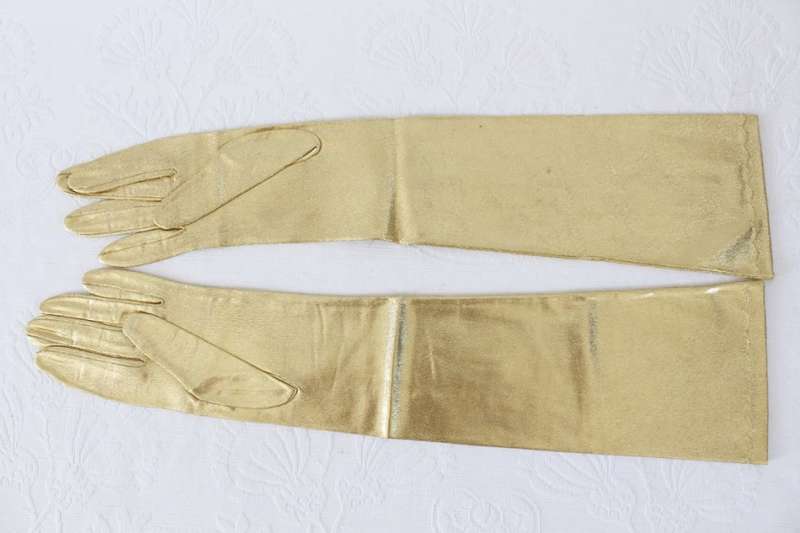 VINTAGE GOLD FABRIC LONG OPERA GLOVES
