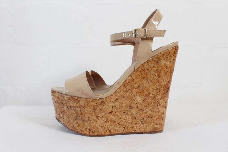 *STEVE MADDEN* DESIGNER NUDE CORK PLATFORM WEDGE SHOES - SIZE 6.5