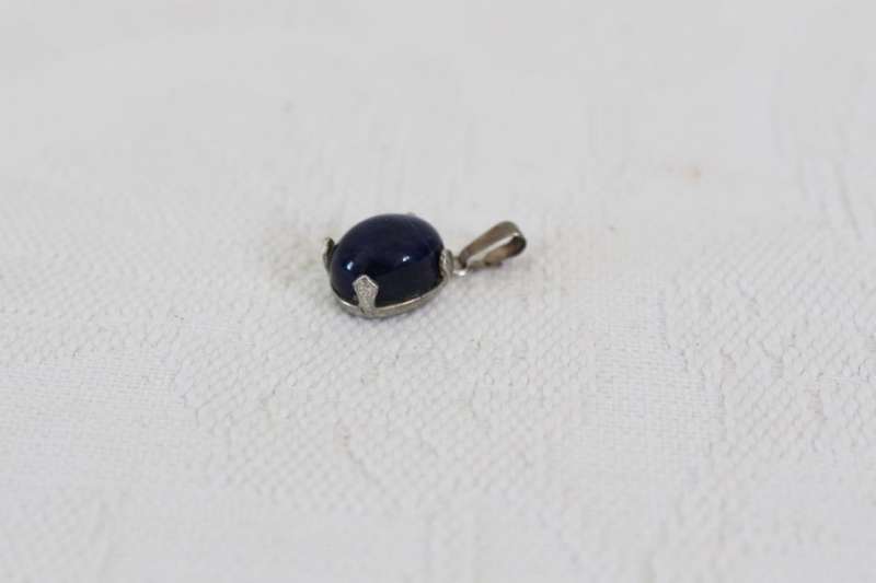 STERLING SILVER BLUE GEM STONE VINTAGE SMALL PENDANT FOR NECKLACE