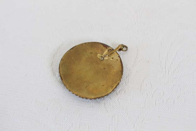 VINTAGE BLUE INLAY BRASS LARGE PENDANT FOR NECKLACE
