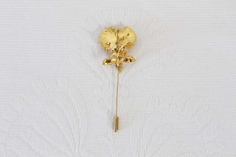 VINTAGE ORCHID FLOWER GOLD PLATED HAT PIN