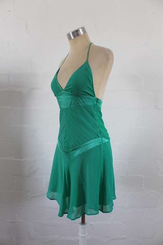 MISS SELFRIDGE 100% SILK GREEN HALTERNECK COCKTAIL PARTY DRESS - SIZE 6