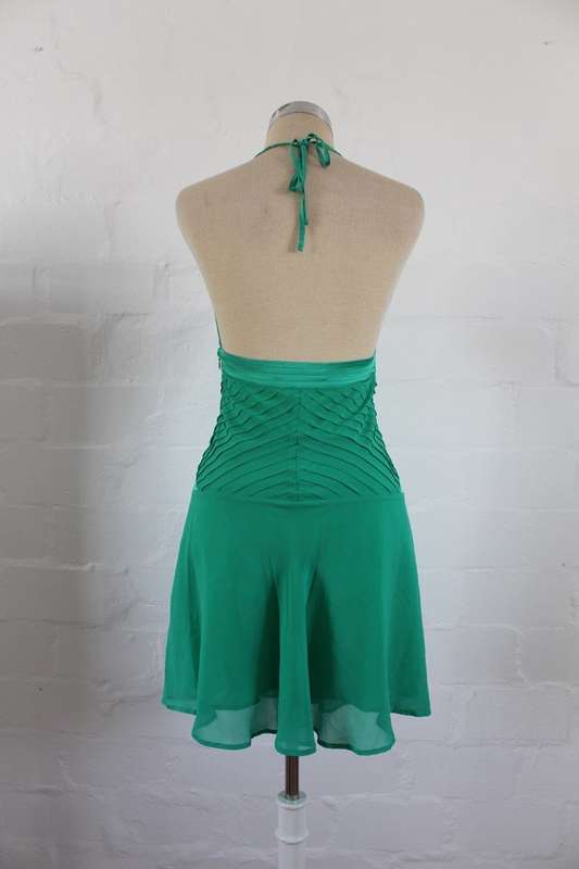 MISS SELFRIDGE 100% SILK GREEN HALTERNECK COCKTAIL PARTY DRESS - SIZE 6