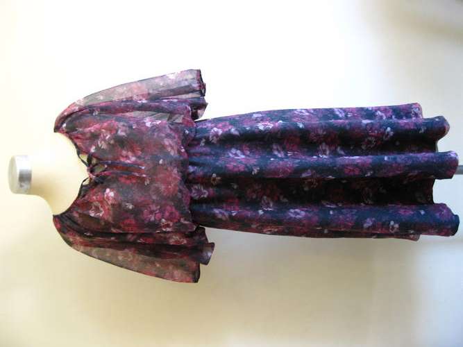 VINTAGE FLORAL PRINT PINK SHEER COCKTAIL DRESS - SIZE 12