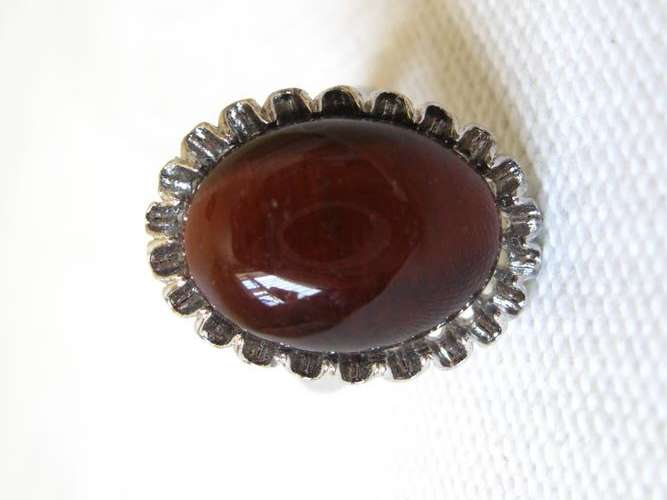 VINTAGE RED TIGERS EYE NATURAL GEM STONE SILVER PLATED ADJUSTABLE COSTUME RING