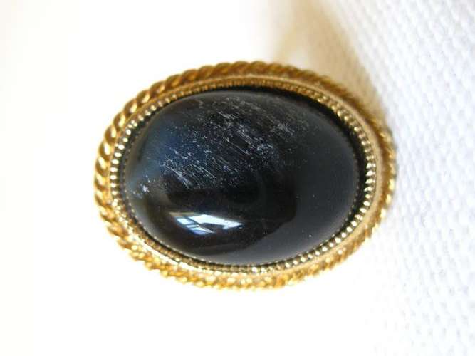 VINTAGE BLUE TIGERS EYE NATURAL GEM STONE GOLD PLATED ADJUSTABLE COSTUME RING