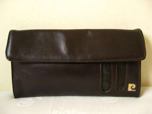 *PIERRE CARDIN* VINTAGE DESIGNER GENUINE *SNAKE SKIN* & LEATHER BROWN CLUTCH SLING BAG