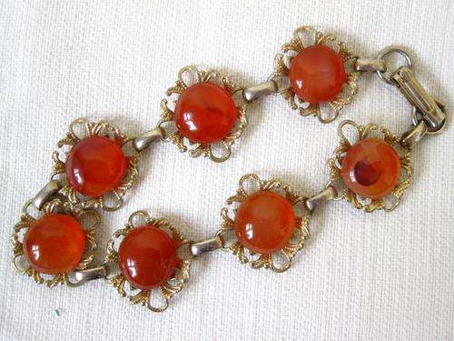 VINTAGE GENUINE CARNELIAN GEM STONE GOLD PLATED BRACELET BANGLE