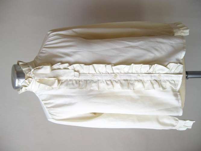 VINTAGE PUSSYBOW HIGH NECK RUFFLE CREAM BLOUSE SHIRT TOP - SIZE 14