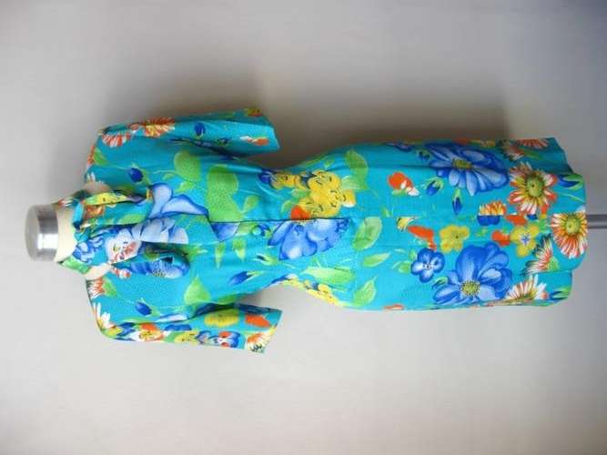 VINTAGE FLORAL BLUE FLOWER PRINT SPOTTED COCKTAIL SUMMER DRESS - SIZE 6