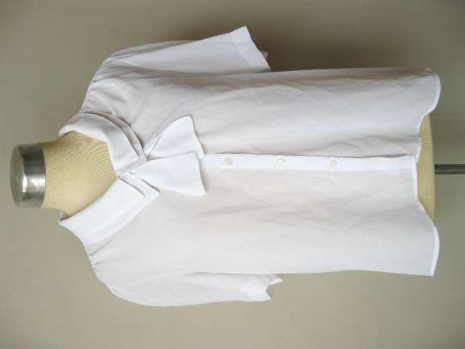 VINTAGE BOW DOUBLE COLLAR WHITE SHORT SLEEVE SHIRT BLOUSE TOP - SIZE 14