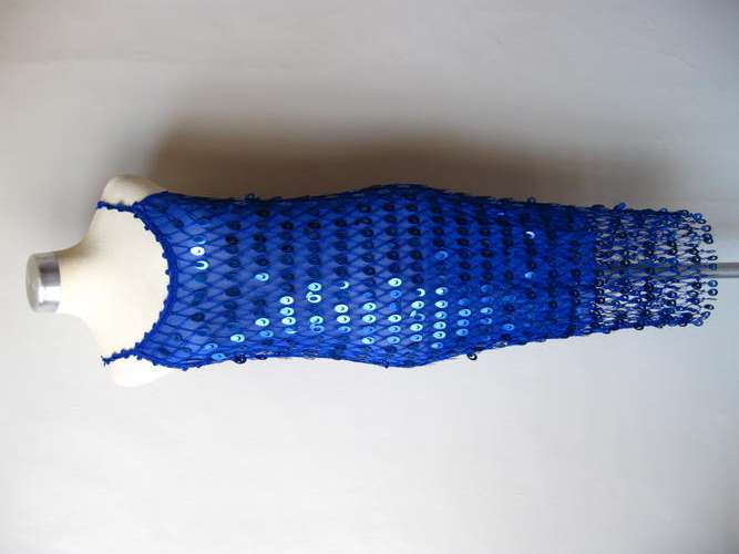 VINTAGE STYLE FLAPPER BLUE SEQUIN EVENING FORMAL DRESS - SIZE M