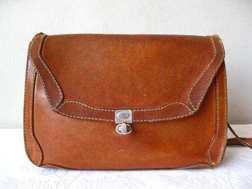 VINTAGE GENUINE LEATHER THICK SLING MESSENGER TAN BROWN HANDBAG BAG